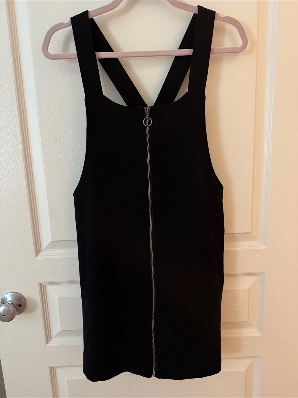 Classic Black Zip-Front Pinafore Mini Dress